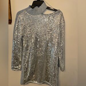 INC International Concepts Gray Knit and Silver Sequin Dress